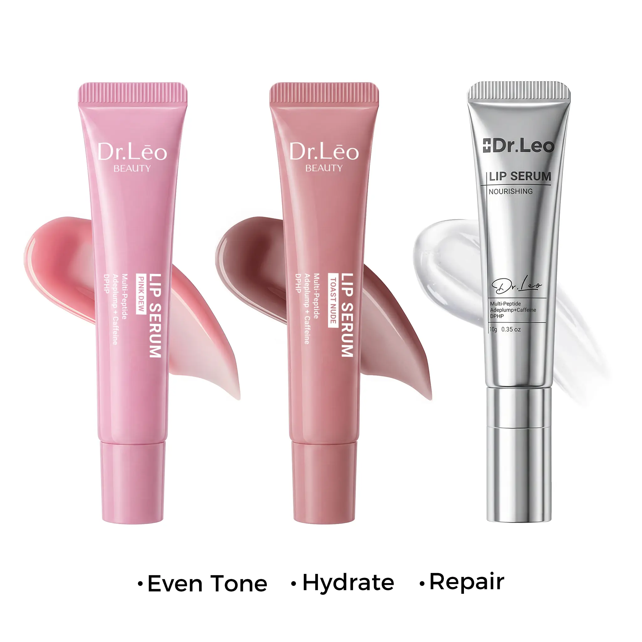 Dr.Leo Tinted Peptide Lip Serum – Brightens Dull-Looking Lips & Smooths Lip Lines, Sheer-to-Buildable Glossy Color + Hydrating Lip Care, Pink Dew / Toast Nude, 15g #sohochic