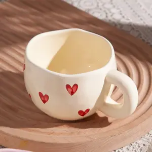 Ceramic Cup Cute Girl Heart Design, Hand-Painted High-End Afternoon Tea Cup, Creative Water Glass for Home Use, Stylish Ceramic Mug