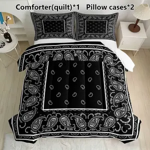 Paisley Bandana Print Decorative Bedding Set, Includes 1 Comforter & 2 Pillowcases, Stylish Home Decor, Perfect for Bedroom Essentials