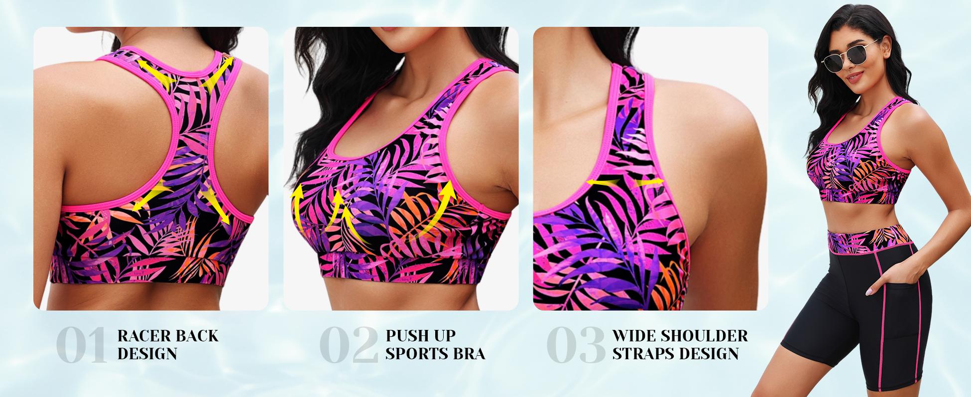 Daci Women Three Piece Rash Guard - Long Sleeve Zip up Swim Shirt Sports Bra Modest Swimsuit with Shorts