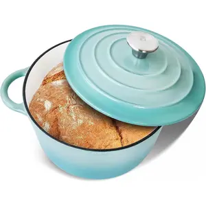 3 QT Cast Iron Dutch Oven, Enamel Coated Cookware Pot with Self Basting Lid for  Baking, Braiser, Cooking, Aqua