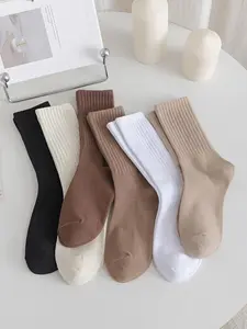 Women's 6 Pairs Solid Socks, Fashion Casual Basic Cozy Breathable Socks for Daily Wear, Women Socks for All Seasons