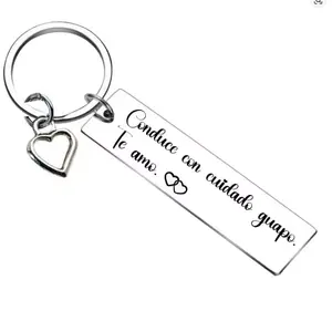 Conduce con Cuidado Guapo Te Amo Stainless Steel Keychain Engraved Message Gift for Him with Heart Design Ideal for Dad Boyfriend or Husband Men keychain keychain for car keys