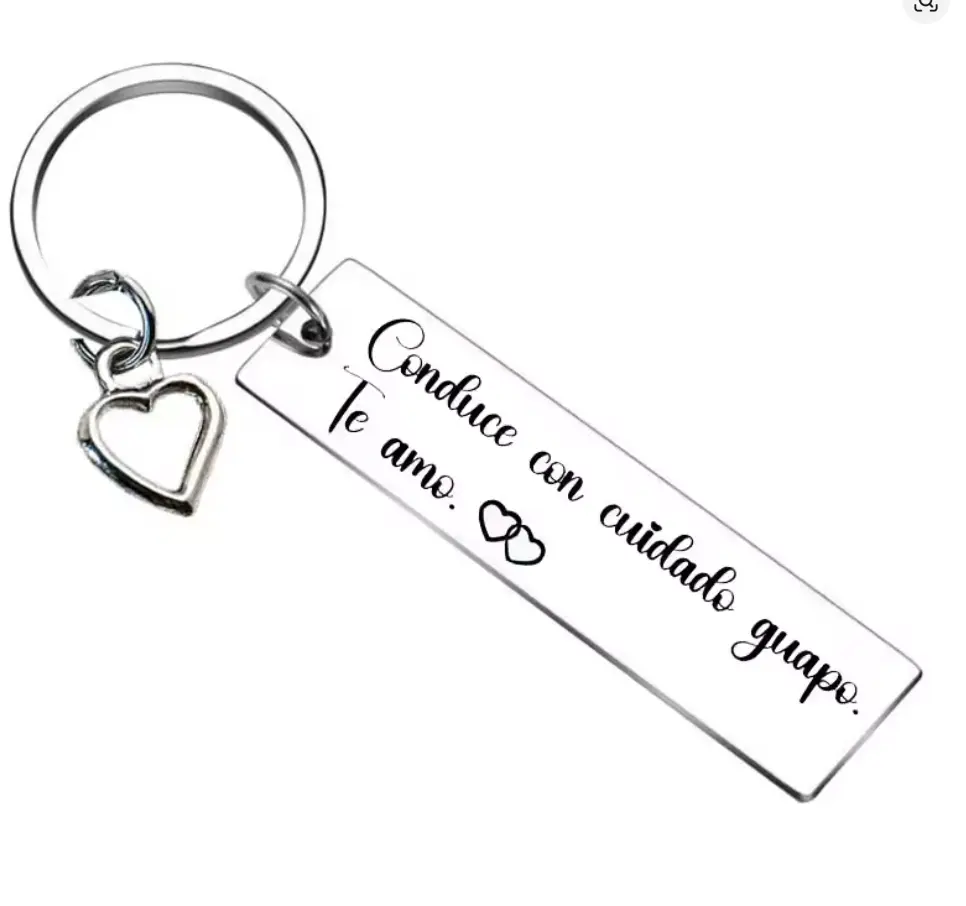 Stainless Steel Rectangle Keychain with Spanish "Te Amo" Heart Engraving, Cute Boyfriend Gift for Birthday, Lightweight Everyday Carry Present for Men, Boyfriend Gifts Cute, Heart Engrave, Commemorative, Dad, Gifts For Boyfriend, Stainless Steel Resists E
