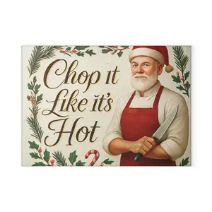 Funny Santa Glass Cutting Board, Christmas Kitchen Decor, Holiday Gift Idea, Kitchen Accessories, Unique Home Decor, Cooking Gift