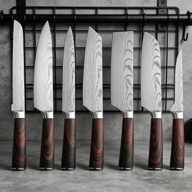 7-Pieces Ergonomic Modern Kitchenware Knives Set - 403 Model Stainless Steel Chef Knives, Japanese Precision Cooking Tools with Solid Wood Handles, Durable, Ideal Gift Choice