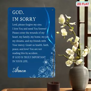 [Metal Sign]1Pc 2D Flat Aluminum Signage Featuring A Bible-Inspired Design With Themes Of God, Apology, Forgiveness, And 'Amen'. This 8X12 Inch Wall Art Plaque Serves As A Religious And Motivational Decoration Suitable For Homes, Gyms, Quiet Bars