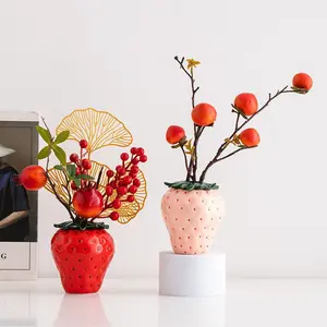 Best-Selling Strawberry Ceramic Vase, Artificial Fruit Flower Vessel, Cross-Border Home Desktop Ceramic Flower Arrangement Craft Ornament