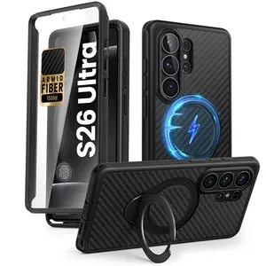 i-Blason for Samsung Galaxy S26 Ultra Case with Stand, [Built-in Screen Protector] [Compatible with MagSafe] Anti-Yellowing Full-Body Slim Ring Holder Shockproof Magnetic Phone Case