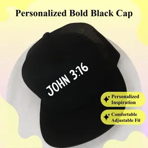 Wisdom Transportation PERSONALIZED Bold BLACK Cap Hat ADJUSTABLE Breathable OSFA Closure Unisex, BLACK, Classic Style - Can be Name or Bible Verse Name - Write It In The Notes Section