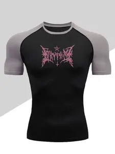 Men's Dragon Print Compression T-Shirt, Quick-Dry Breathable Stretch Fabric, Tight-Fitting Short Sleeve Top for Fitness and Outdoor Activities