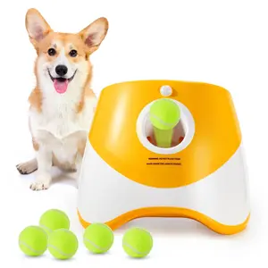 Automatic indoor outdoor dog ball launcher with 6 Mini Tennis Balls Interactive Dog Toys Indoor Outdoor Ball Thrower Machine for Small Dogs with 3 Distance Settings