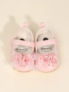 Baby Girl's Cute Flower Design Velcro Design Flat Shoes, Baby Walking Shoes, 2024 New Style Non-slip Soft Rubber Shoes, Comfortable and Versatile Shoes Suitable for Spring and Autumn for Daily Wear