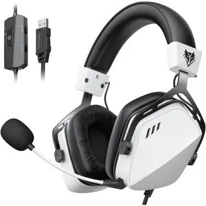 HG03 USB-A Gaming Headset with 7.1 Surround and FPS Sound, Wired Headphones with Noise Canceling Mic, Comfortable Design for PC, Laptop - White