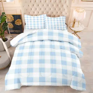 Blue Striped Plaid Bedding Set, Including 1 Comforter And 1 Or 2 Pillowcases Without Pillow Inserts, Soft And Comfortable, Cozy Bedroom Bedding
