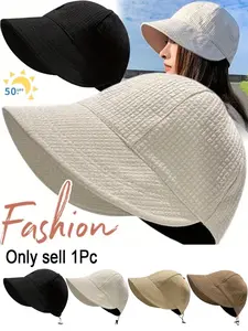Women's Outdoor UV-protection Foldable Beach Hat, Sun Bucket Hat, Wide Brim Summer Fisherman's Cap, Casual Sun Hat for Women & Girls
