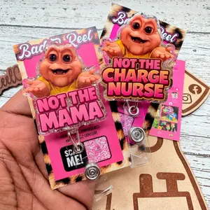 Funny Not The Mama Not The Nurse Sparkly Retractable Badge Reel Cute Dinosaur Meme Acrylic ID Holder For Registered Nurse RN LPN Gift