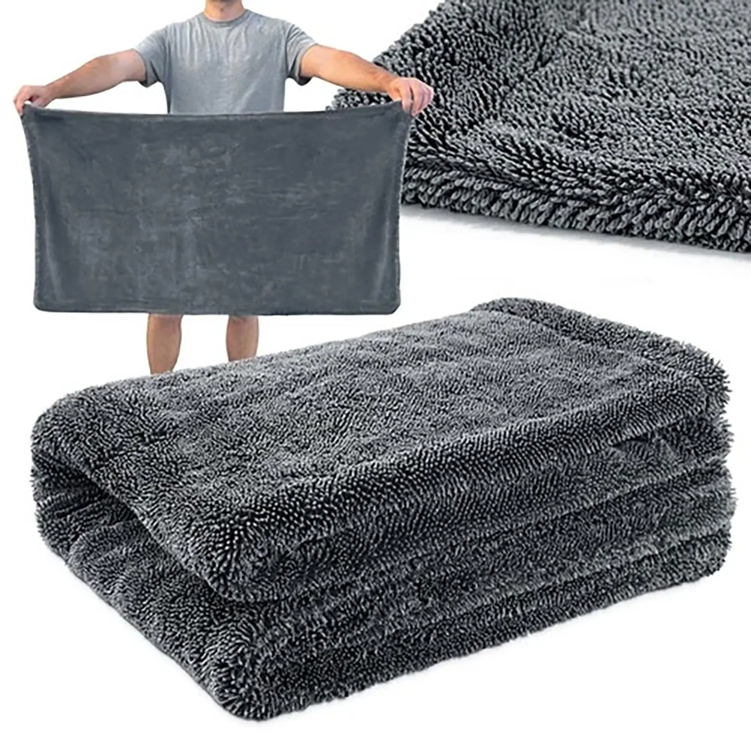 Edgeless Super Absorbent Microfiber Drying Towel - 23.6x35.4in Extra-Large 1300 GSM Car Wash & Detailing Accessory for Cars, PFM Kitchen Hand Tool, Car Wash Drying Towels