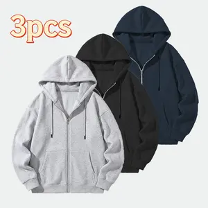 Men's solid-color full-zip shoulder-down hooded sweater,regular version casual long-sleeved hooded sweatshirt,suitable for autumn and winter wear, daily wear men'sclothing