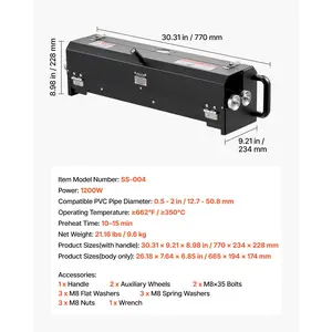 VEVOR Electric PVC Conduit Heater, 1/2 to 2, 1200W Rapid and Even Heating, PVC Bender Heater Pipe Bending Tool with Carrying Handle, Easy to Use, for Construction Crews, DIY Enthusiasts, Workshop
