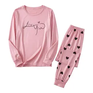 Women's Cute Pajamas Set 2 Piece Lounge Set Long Sleeve Graphic Tee and Heart Pattern Joggers Soft Sleepwear Nightwear for Women