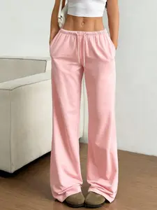 Low Waist Wide Leg Sport Pants, Flared Pants, Women's Loose Fit Casual Trousers, Soft Comfortable Summer Sleepwear, Breathable Long Pants, Drawstring Pants for Street Style and Y2K Aesthetic