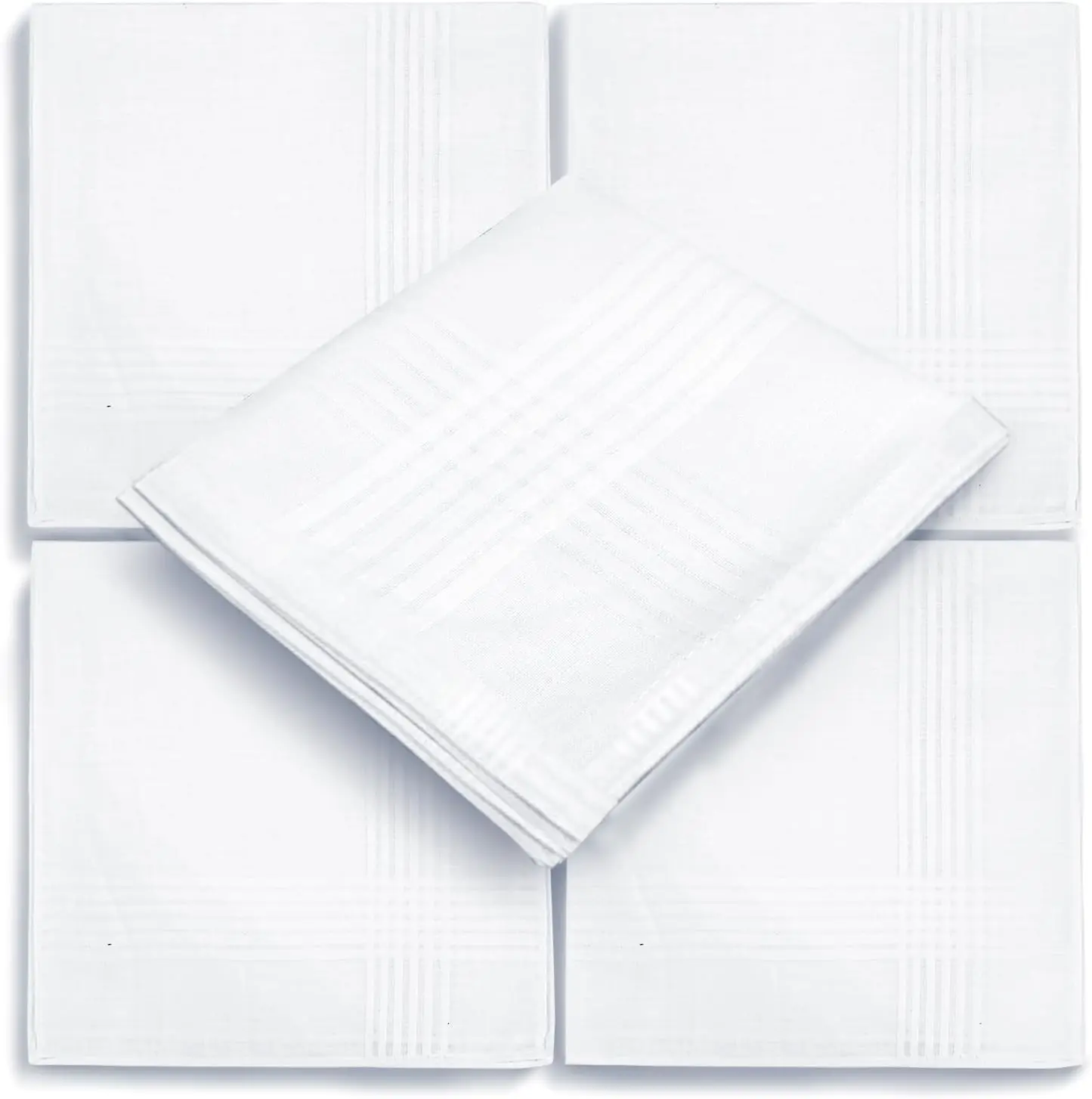 5 Pack Men's Cotton Handkerchiefs, 16x16 Inch, White | 100% Soft Cotton, Bulk Pack, Classic Pocket Hankies(Gift)