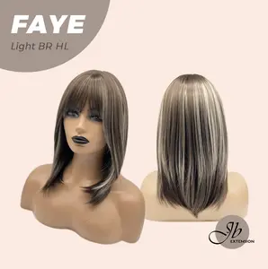 JBEXTENSION 16 Inches Straight Ash Blonde Wig with Bangs FAYE