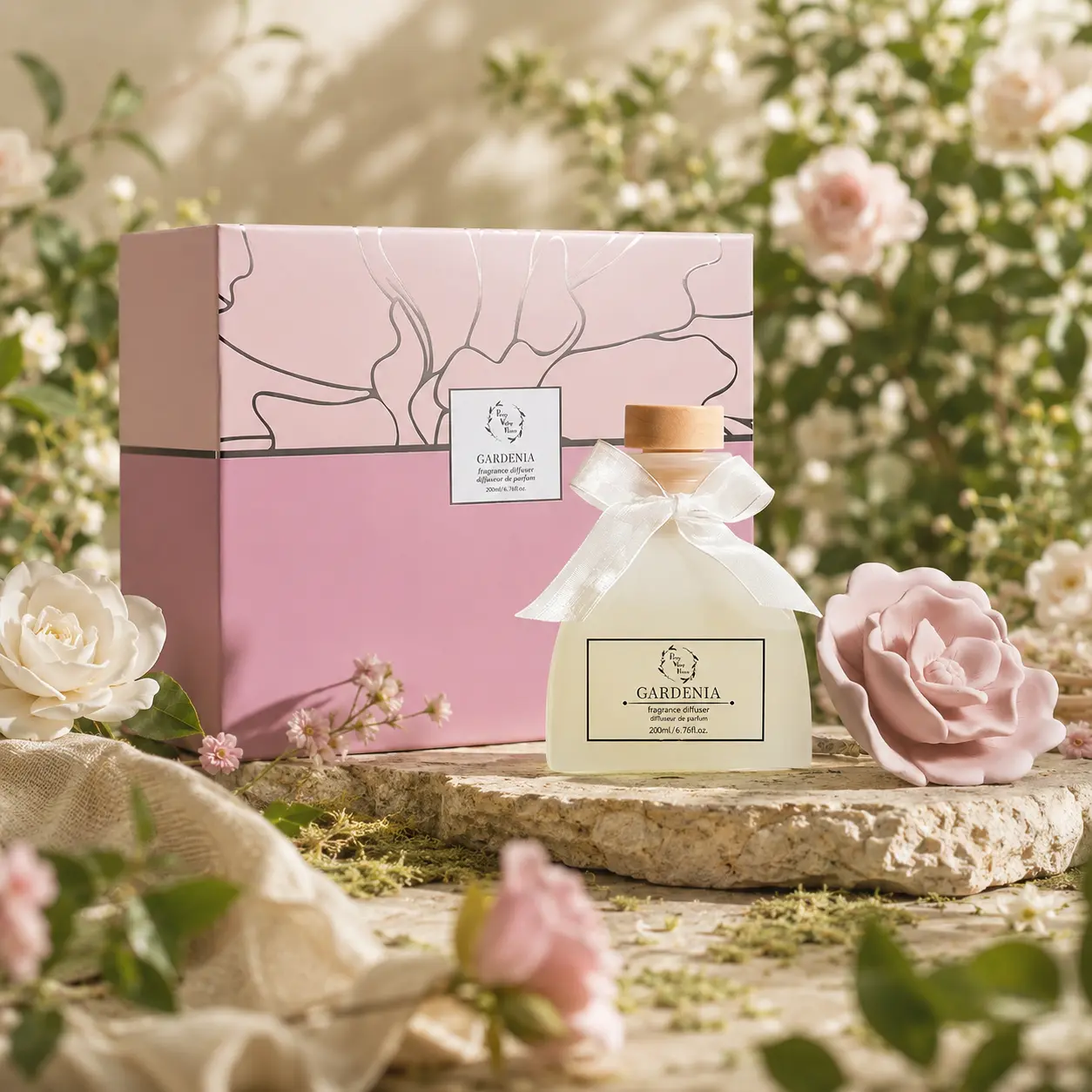 Pretty Valley Home-Ceramic Diffuser Porcelain Flower Gardenia Scent 120ml | Pretty Valley Home Gardenia Scent Diffuser, Flower Ceramic Diffuser 4.05 Fl. Oz / 120ML Gift for Women