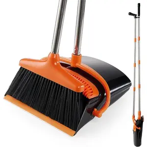 Broom and Dustpan Set for Home, Office, Indoor & Outdoor Sweeping, Stand Up Broom and Dustpan, Ideal for Cleaning