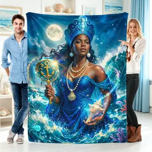 Yemoja Yemaya Water Goddess Flannel Blanket, Lightweight Spiritual Throw for Adults Kids, Sofa Living Room Decor Gift
