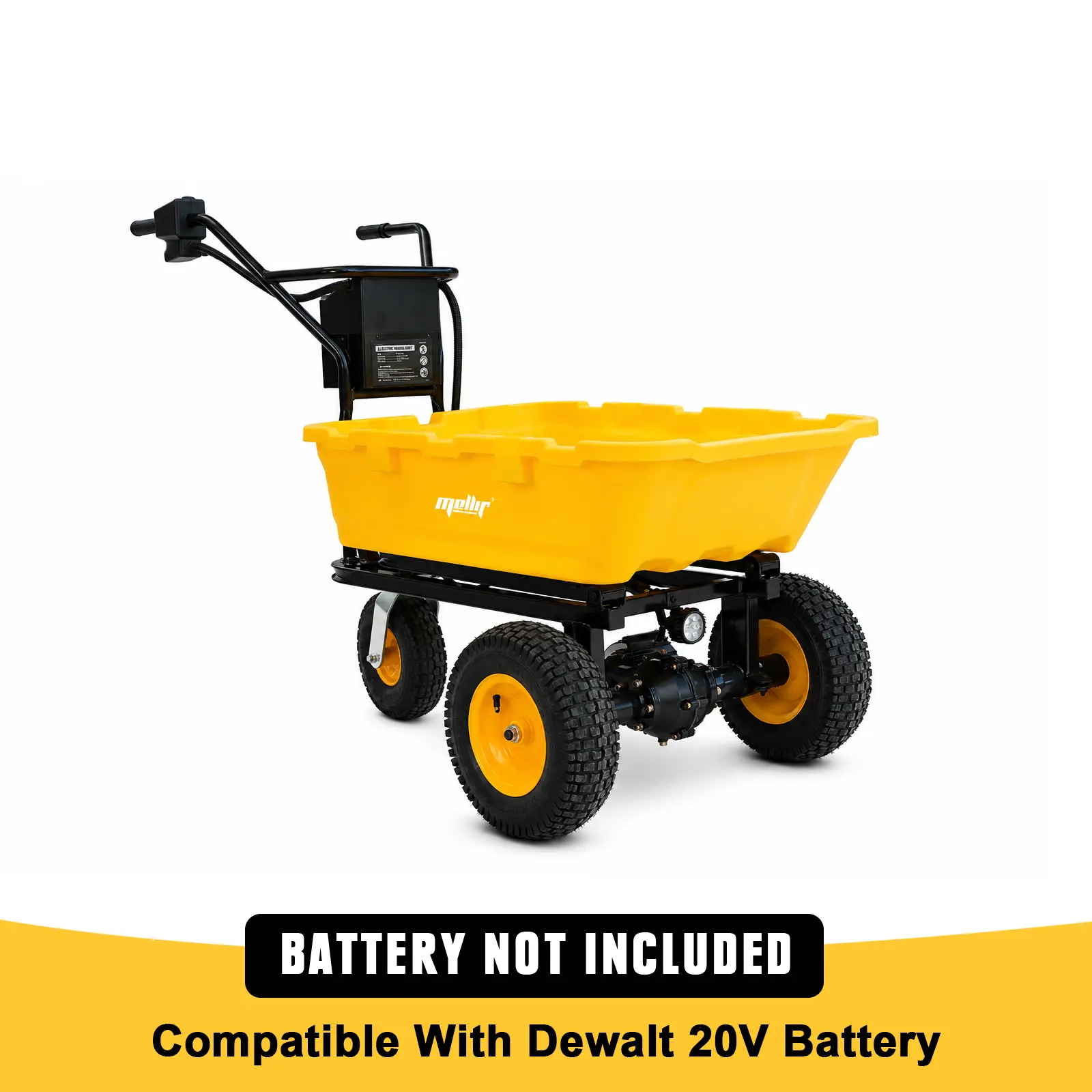 Mellif Eletric WheelBarrow Cart, Compatible With DeWalt Battery（Tool Only）, 300W 36V Brushless DC Motor, LED Display Screen,660lbs Capacity Loading Battery Powered Barrow Electric Mini Dumper Dump Cart