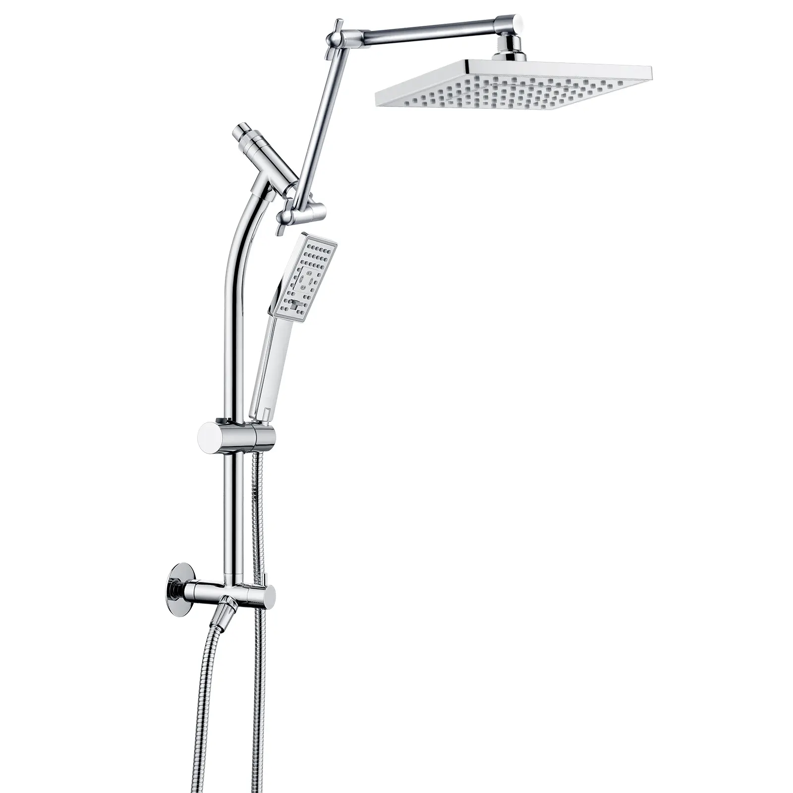 BRIGHT SHOWERS Rainfall Shower Head with Handheld Spray Combo Includes Solid Brass Slide Bar, Adjustable Shower Holder, Extension Arm and 60" Hose