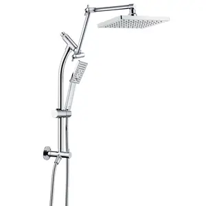 BRIGHT SHOWERS Rainfall Shower Head with Handheld Spray Combo Includes Solid Brass Slide Bar, Adjustable Shower Holder, Extension Arm and 60" Hose