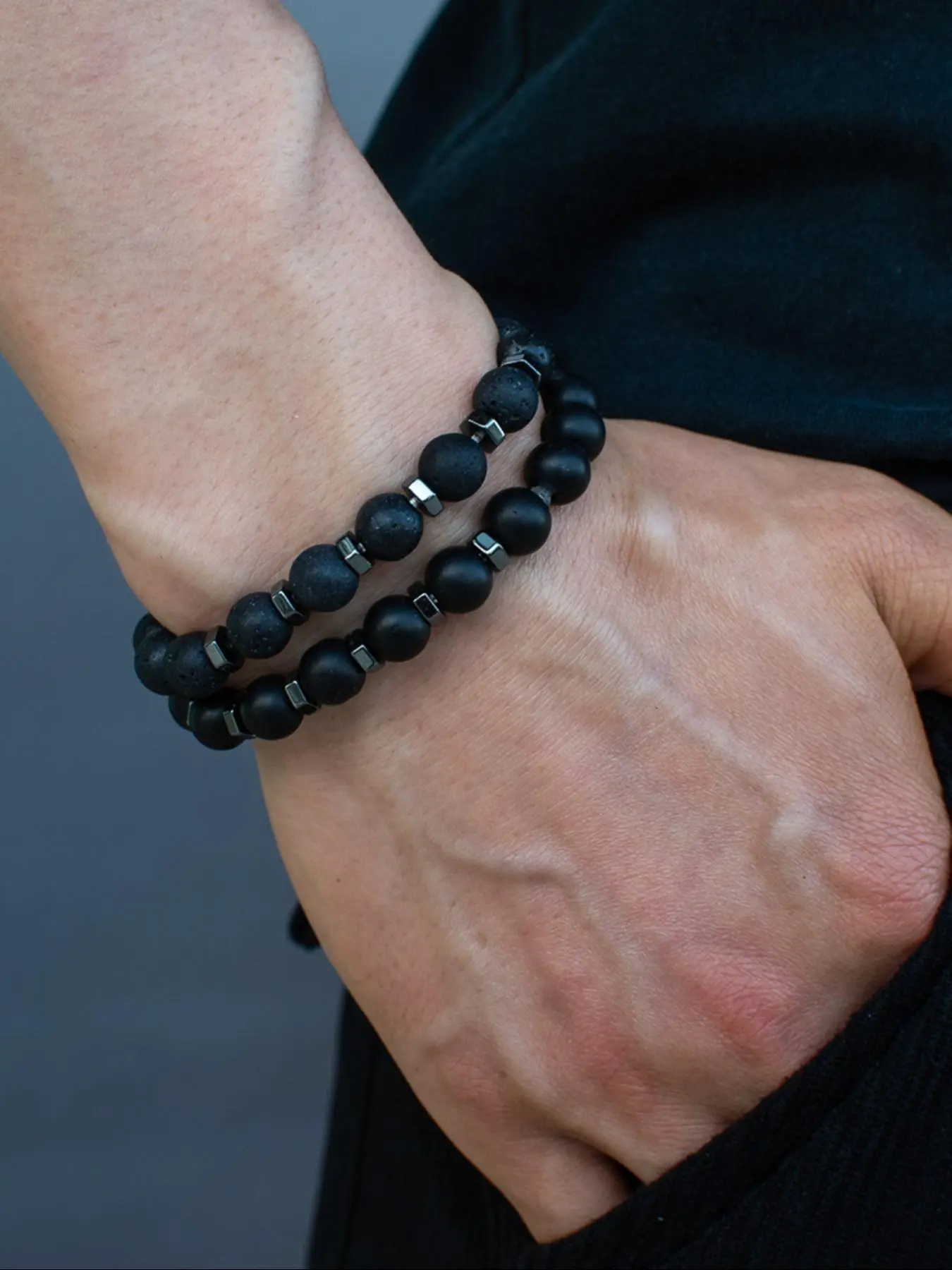 Men's Simple Style Plain Color Beaded Bracelet Set, High Quality Bracelet, Casual Trendy, Fashion Jewelry for Party, Daily Decor, All-match Jewelry for Birthday Gift, Stackable Bracelets, Matching Bracelet