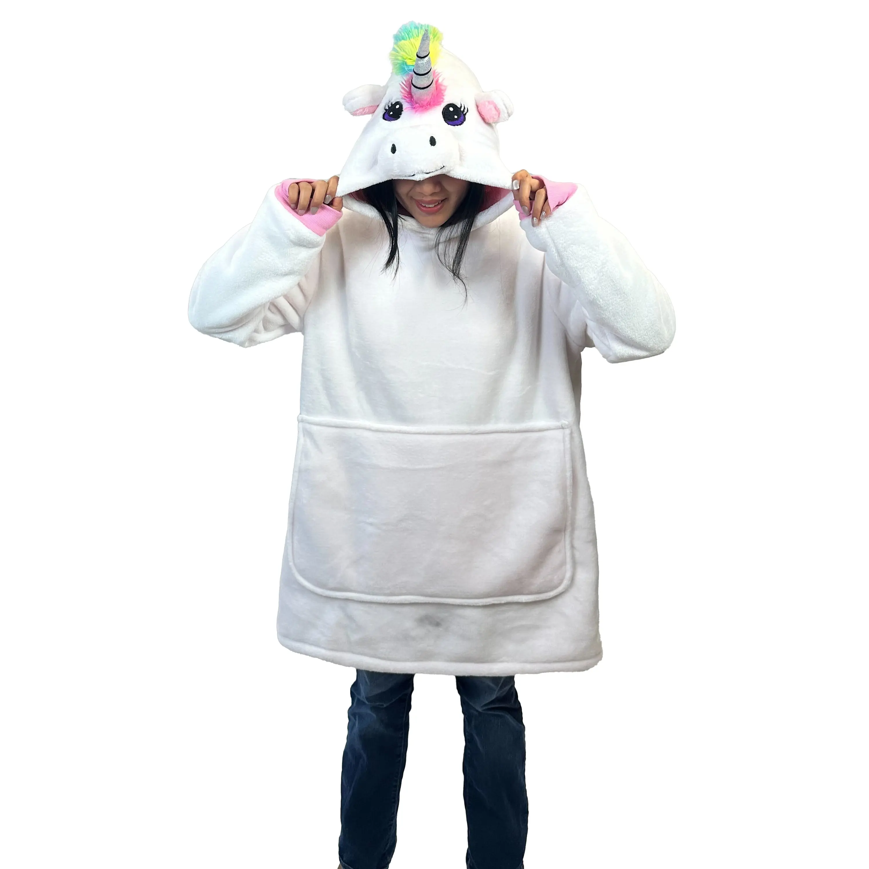 Plushible Unicorn Blanket Hoodie, Oversized Wearable Blanket for Kids and Adults, Soft Fleece Hooded Blanket