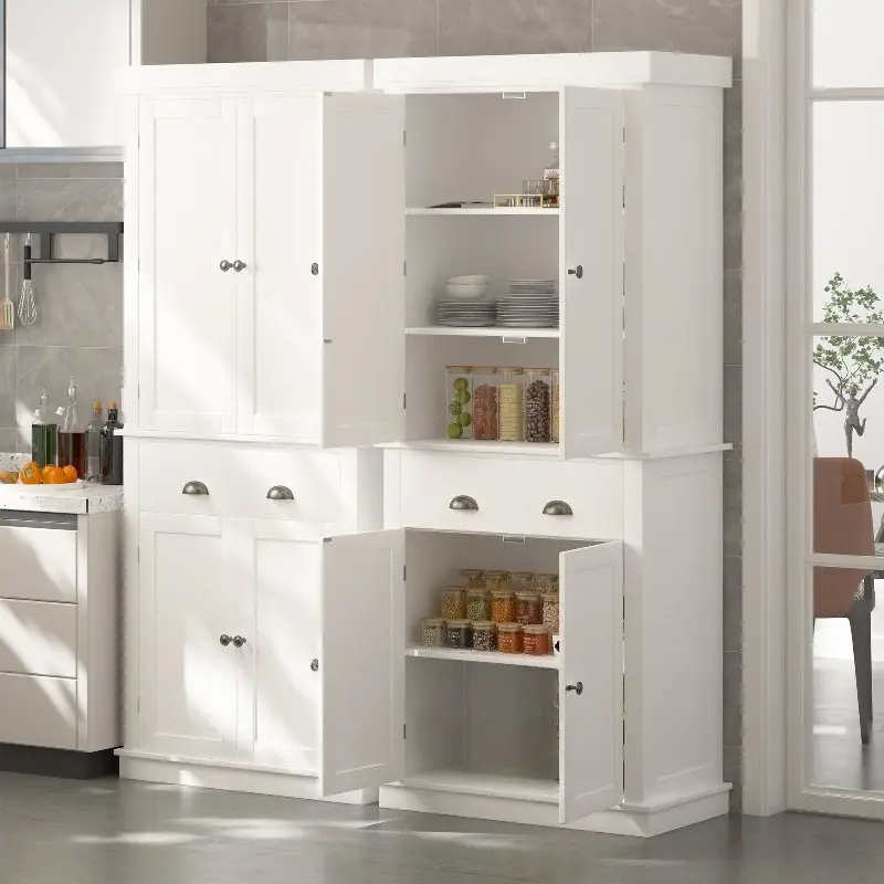 Modern Freestanding Pantry Cabinet with Wide Shelves & Enclosed Doors, Tall Storage Cupboard for Kitchenware, Snacks & Household Items