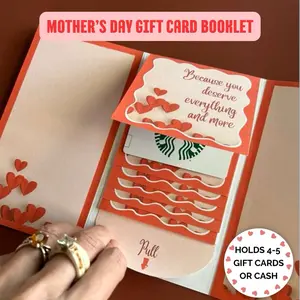 Mother’s Day Gift Card holder Book Handmade card mom gift card book gift for Grandma Cash Gift for mom