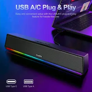 Computer speakers for desktop PCs, Bluetooth 5.3 PC speakers with dynamic RGB lighting, USB wired plug & play computer soundbar, USB/C powered gaming speakers for desktops, laptops, and tablets