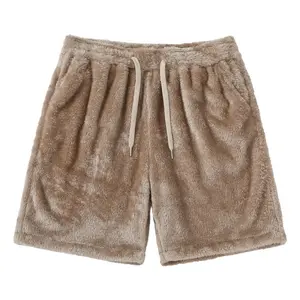 Comfortable plush casual shorts, featuring a laid-back, simple style with soft and skin-friendly plush fabric and drawstring design Khaki Women shorts for men Basic Minimalist Bottom Fitted