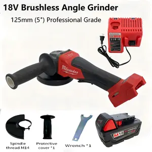 Milwaukee 125mm Cordless Angle Grinder Kit – 3500-8500 rpm, Includes Battery & Charger – For Metal Cutting, Slag Removal, Grinding, and Polishing in Construction and Fabrication