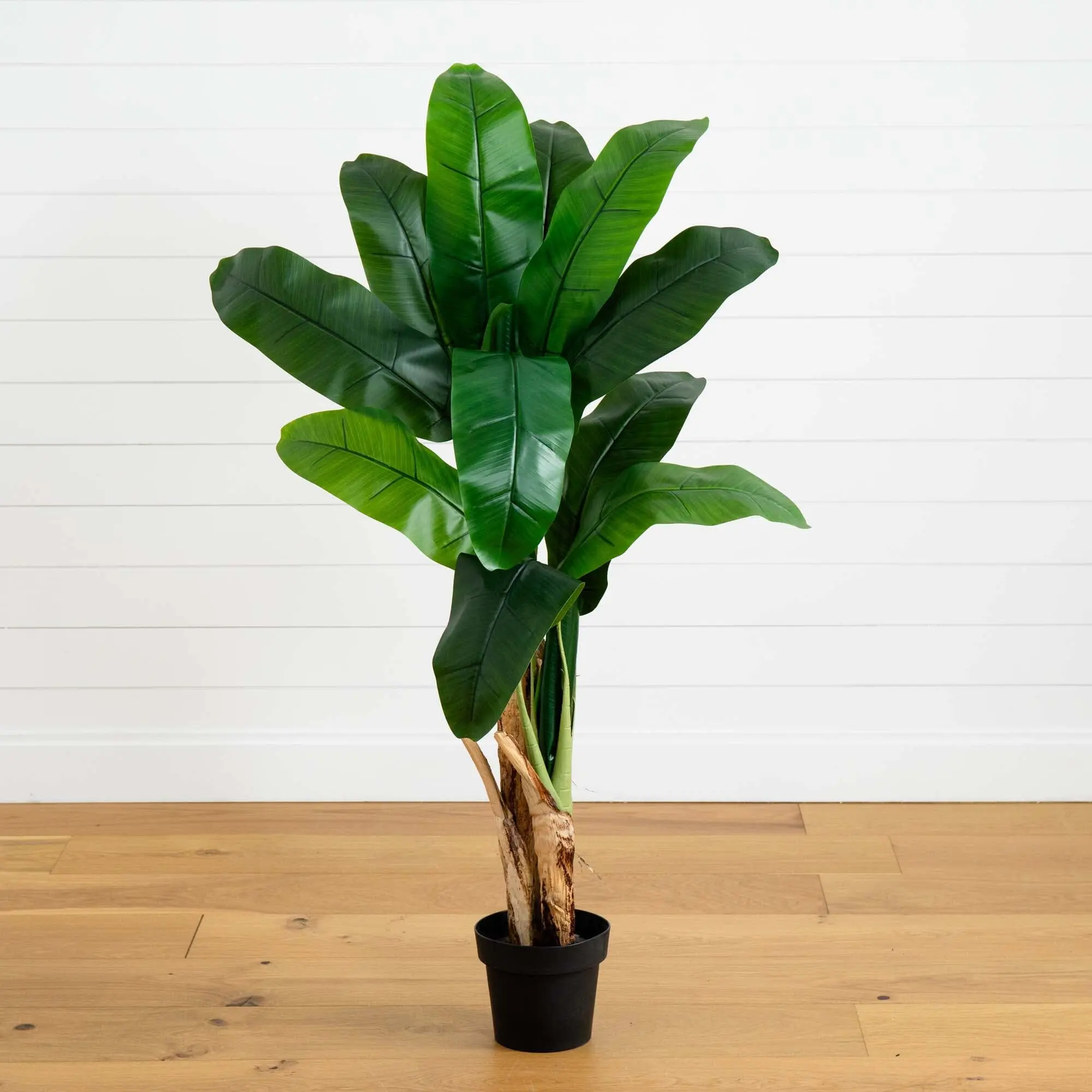 4ft Lifelike Double Stalk Artificial Potted Banana Tree with Fruits, Tabletop Room Decor, Home Supply, Lifelike Look
