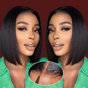 Wear and Go Glueless Bob Wig Human Hair Pre Plucked Pre Cut 4x4 Lace Closure Bob Wigs For Black Women Human Hair Glueless Straight Bob Lace Front Wigs For Beginner Short Wig Human Hair