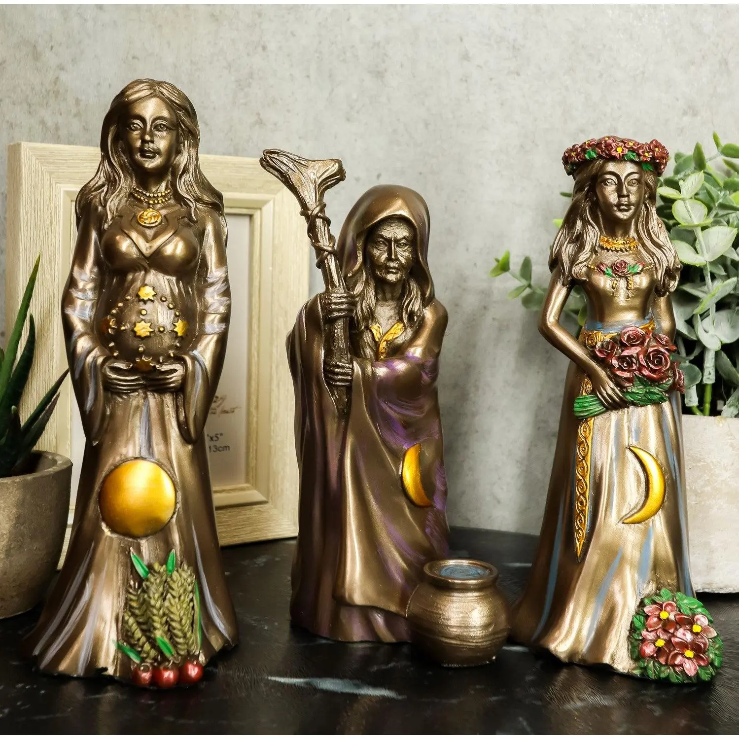 Ebros Wicca Triple Goddess Maiden Mother Crone Triune Moon Set of 3 Figurines