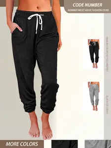 Women's Plain Drawstring Waist Jogger Pants, Casual Pocket Trousers for Spring & Fall, Women's Bottoms for Daily Wear, Soft Jogger Trousers