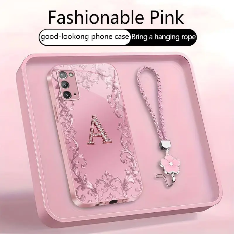 Suitable for [Galaxy Note20] high-end women's phone case🥰，free four-leaf clover lanyard included—choose any one of the 26 letters. Drop-resistant and fingerprint-proof. YM99