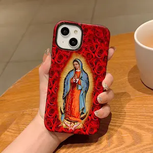 Rose Virgin Mary Pattern Phone Case , Shockproof Rugged Cover Dual Layer Soft TPU Hard Bumper Hard Shell for iPhone 11 12 13 14 15 16 Pro Max Plus Y2K