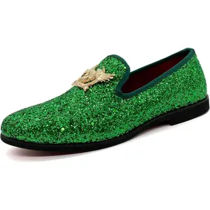 Men's Glitter Loafers Shiny Slip On Dress Shoes Luxury Sparkling Studded Loafers