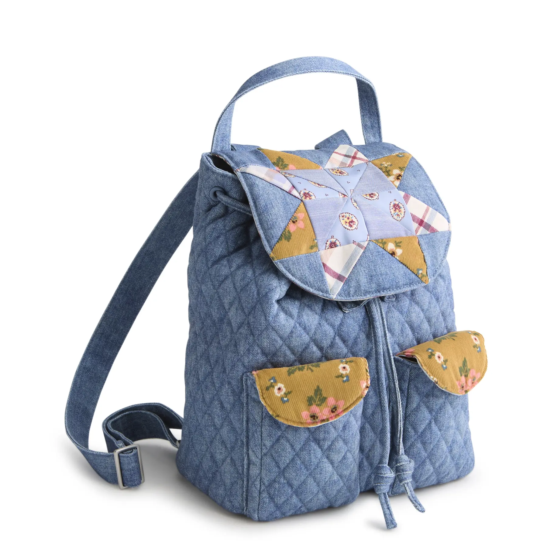 Vera Bradley Deluxe Drawstring Backpack | Cotton Everyday Backpack with Adjustable Straps & Multiple Pockets