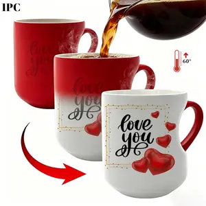 1pc Red Color Changing Ceramic Coffee Mug With Love You Text Design, Add Hot Water Color Change, Heart-Shaped Handle, Cup, Coffee Cup, Perfect Gift For Women And Men, Novelty Cup, Suitable for Daily Use And Gifting, Novelty Coffee Mugs, 11oz 330ml